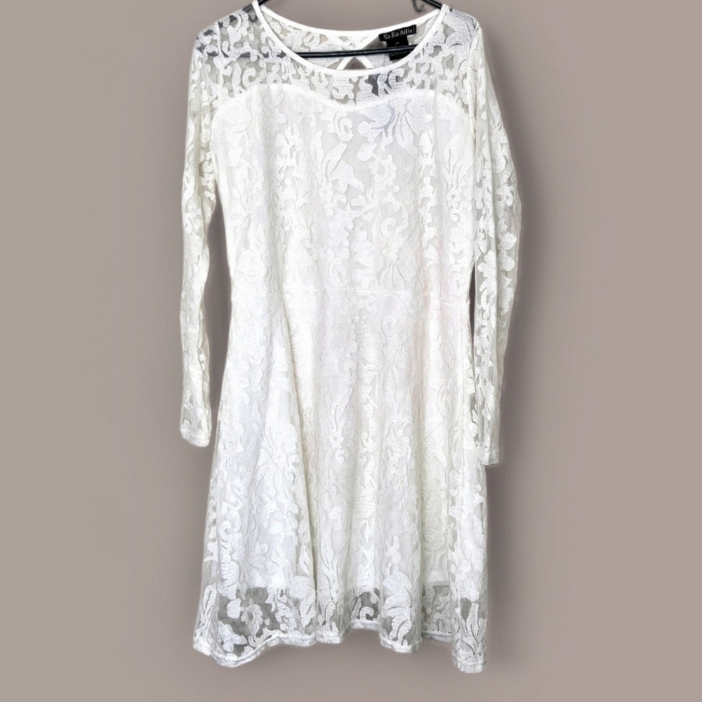 KoKo-Ailis White Lace Dress Midi Long Sleeve Keyhole Back 2X Party Wedding NWT - Picture 7 of 11